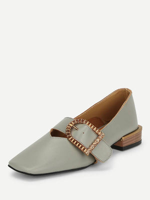 Contrast Buckle Square Toe Flat
