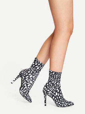 Spotted Print Stiletto Heeled Boots