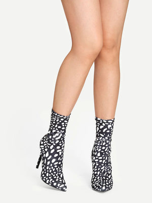 Spotted Print Stiletto Heeled Boots