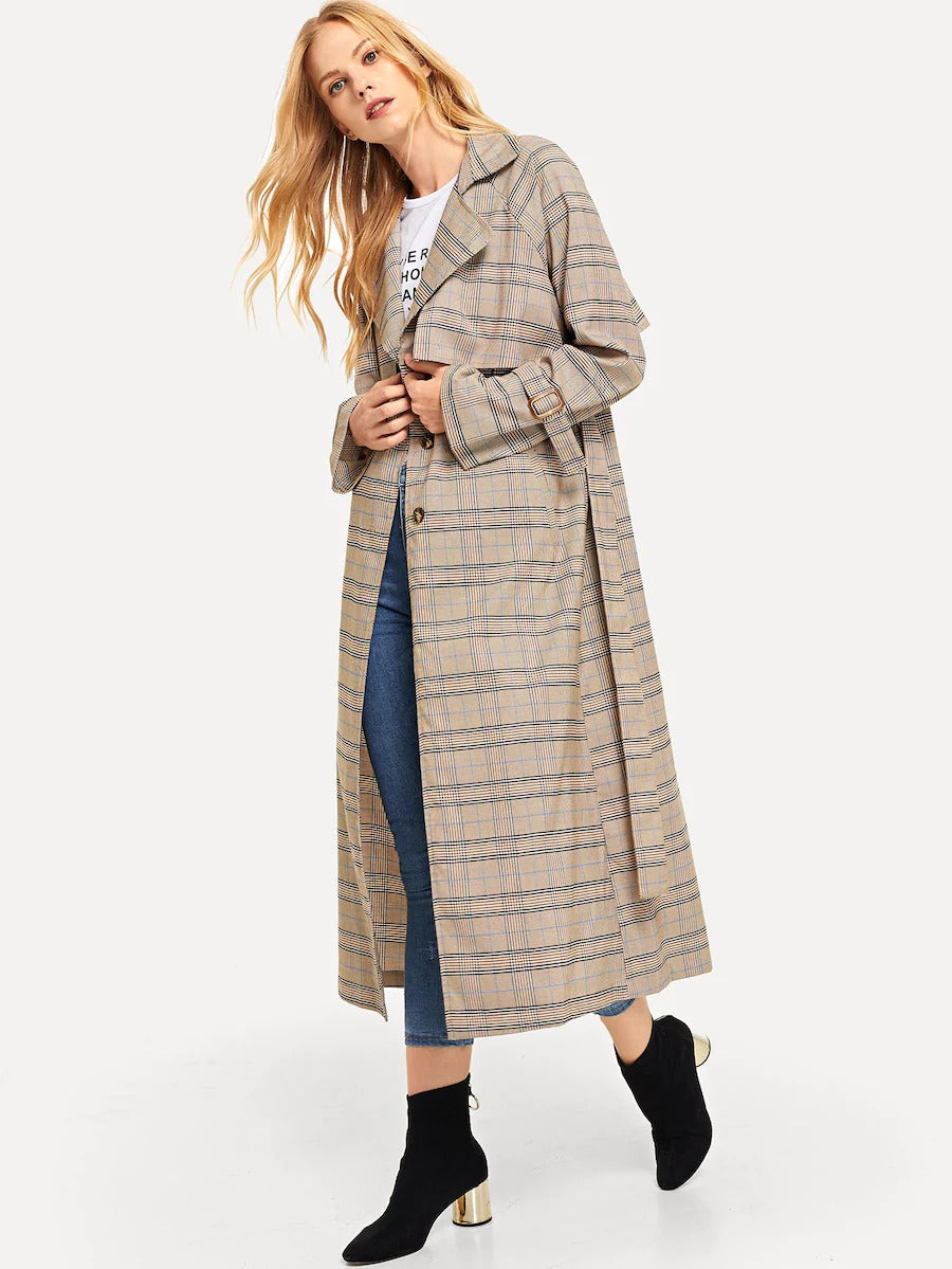 Grey plaid 2025 trench coat