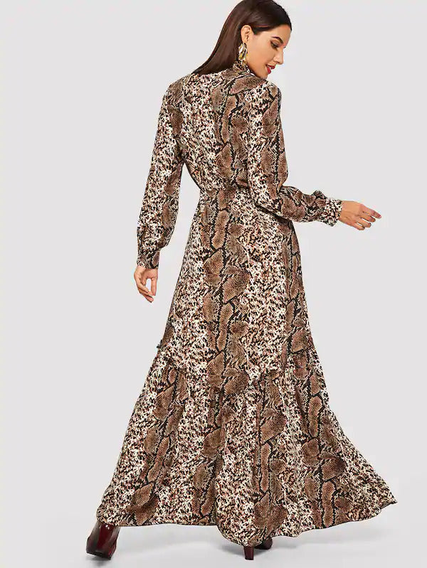 snakeskin flowy dress PHILIPP PLEIN - Silk Chiffon Long Dress Pitone