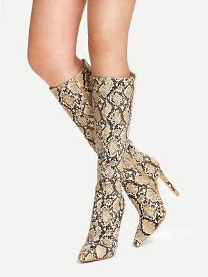 Snakeskin Knee-High Boots