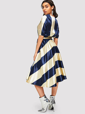 Two Tone Striped Dress Mobilia Theme Milan